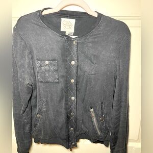 CHASER Distressed black button up jacket